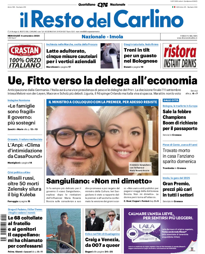 Prima-pagina-il resto del carlino-edizione-di-oggi-20240904